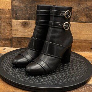 LANVIN OLIVER WOMENS BOOTS BLACK LEATHER BOOTIES DOUBLE STRAP CASUAL SZ 9.5B